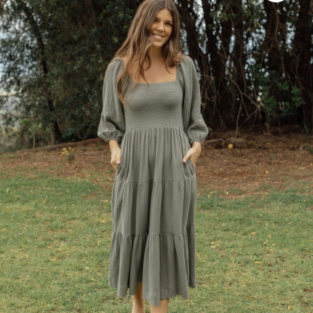 Neuflora Vermont dress in dusty eucalyptus